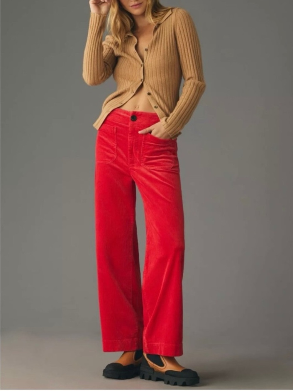 The Colette Corduroy Wide-Leg Pants by Maeve Full Length Red Size 29